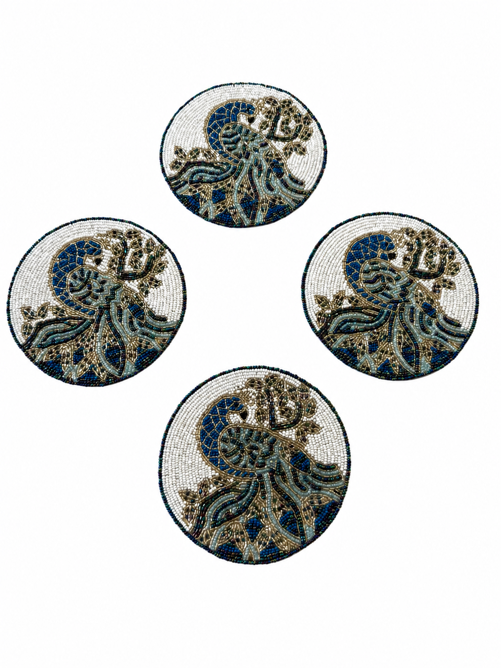 Hand Beaded Peacock Coasters