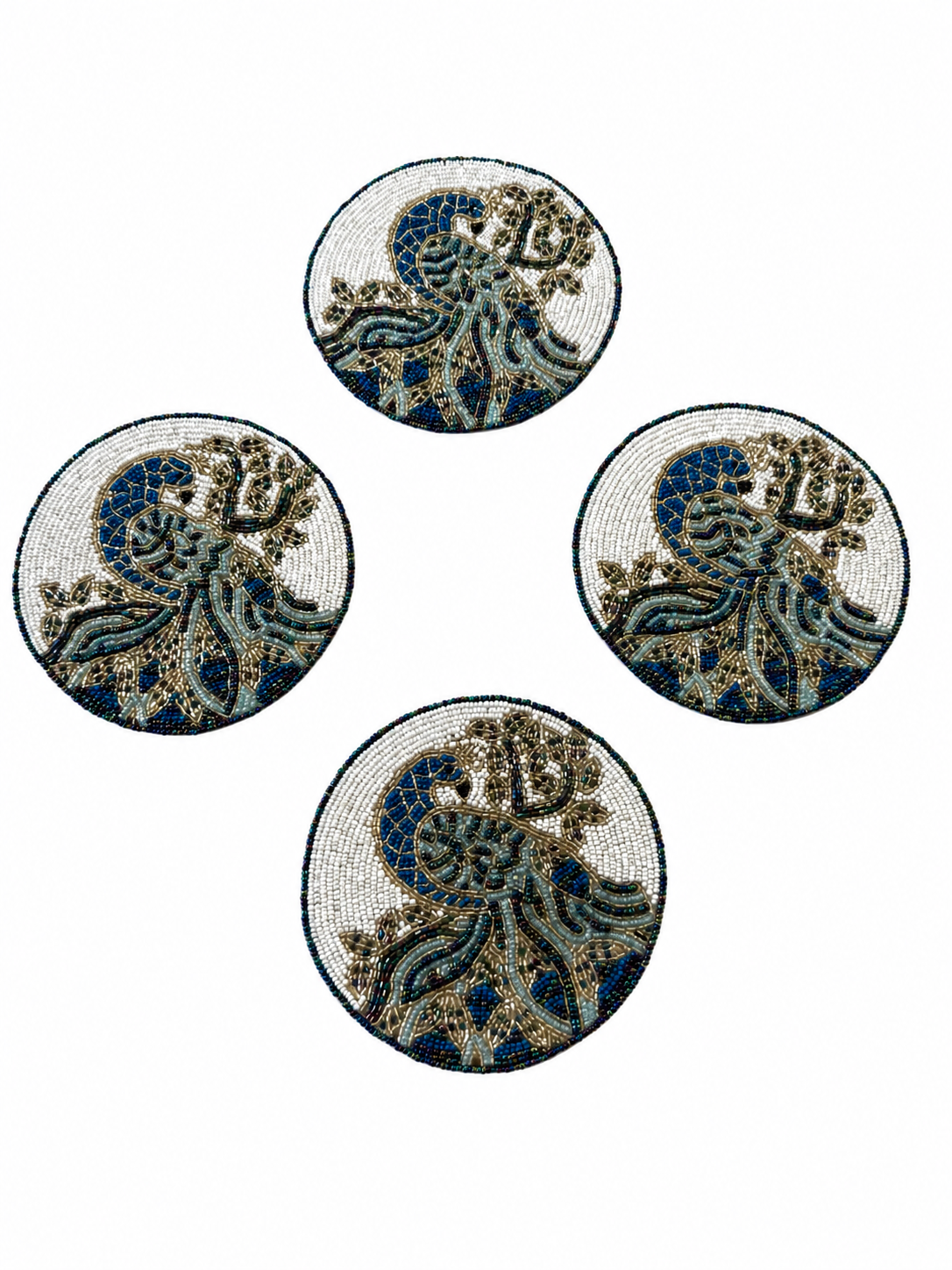 Hand Beaded Peacock Coasters