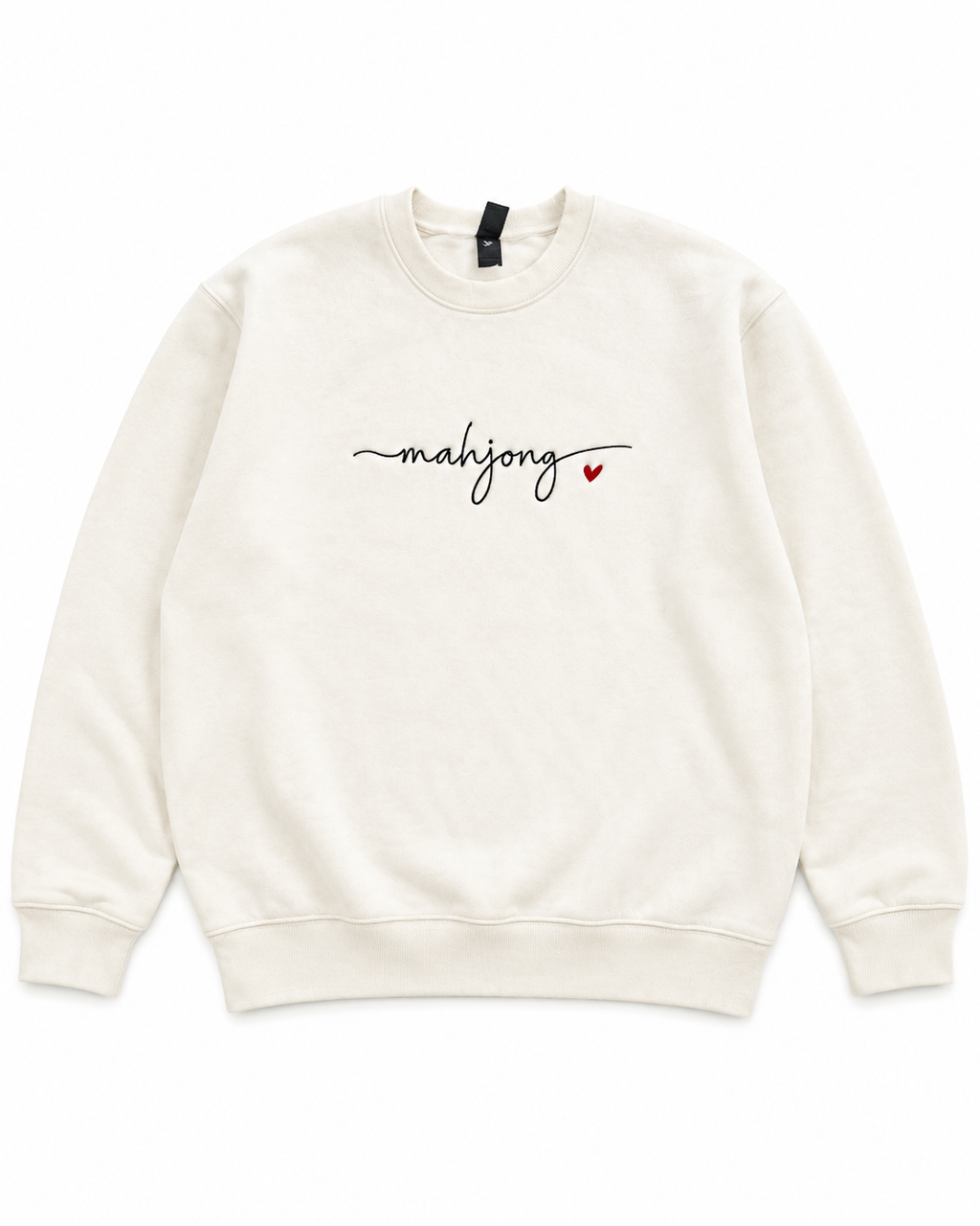 Mahjong Heart Embroidered Long Sleeve Crew Neck