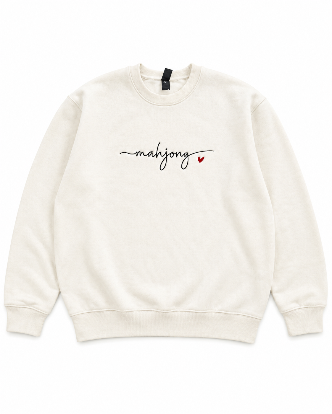 Mahjong Heart Embroidered Long Sleeve Crew Neck