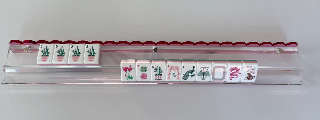 Clear Mahjong Rack Set with Pink Scalloped Pusher