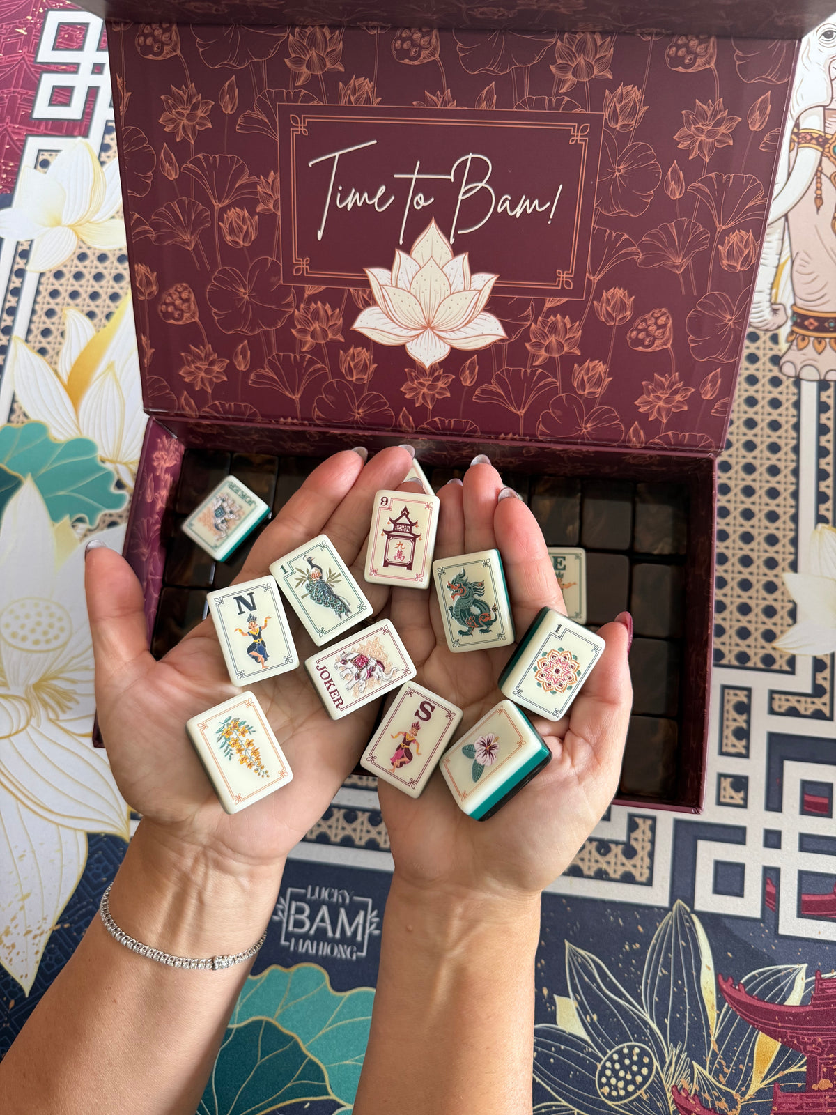 Sacred Lotus American Mahjong Tiles – Pearlescent Brown $425