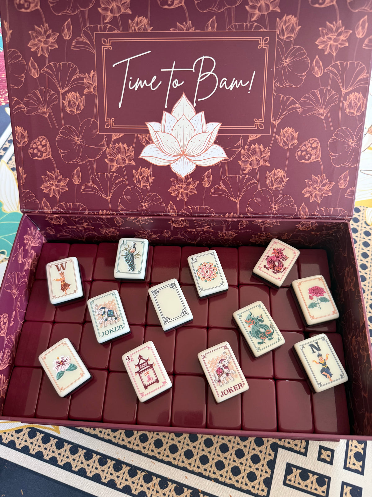 Sacred Lotus American Mahjong Tiles – Solid Luxe Burgundy $425
