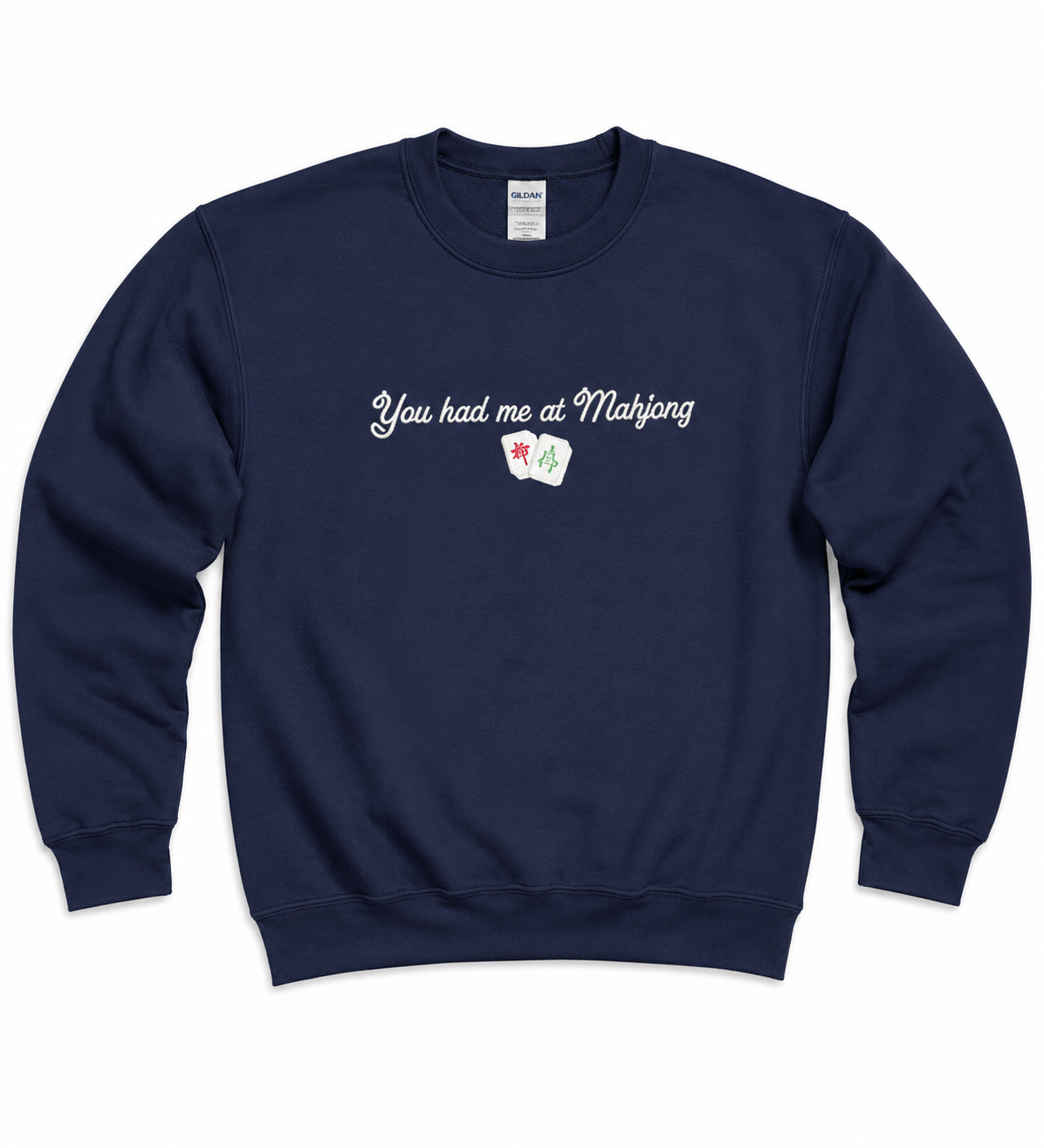 You Had Me At Mahjong Embroidered Long Sleeve Crew Neck