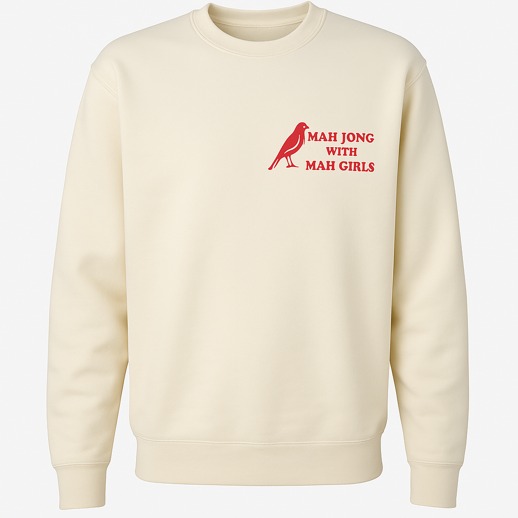 Mahjong with Mah Girls Embroidered Long Sleeve Crew Neck